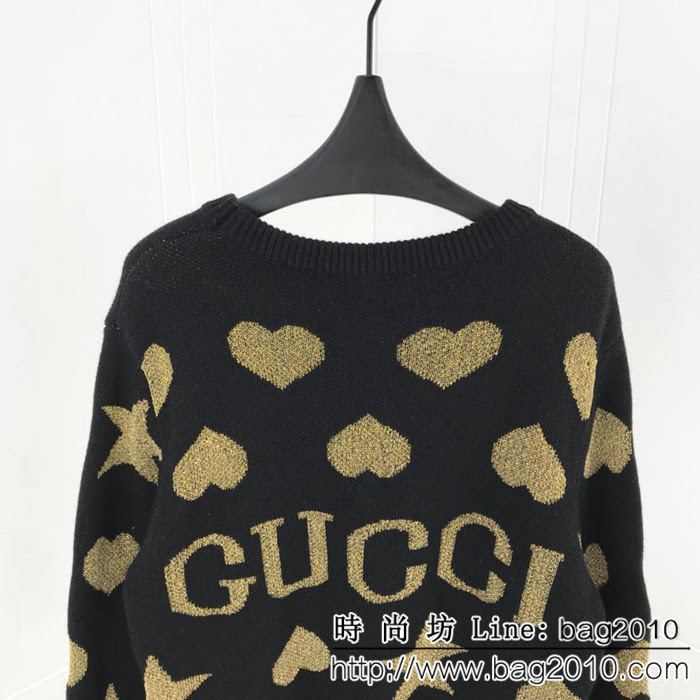 GUCCI古馳 18ss 秋冬新款 金線提花愛心 針織衫 圓領毛衣 面料厚實 高版本情侶款 ydi2326